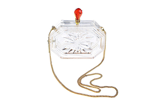 Perfume Bottle Clear Flower Cut Acrylic Box Clutch-Clear