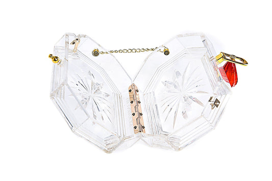 Perfume Bottle Clear Flower Cut Acrylic Box Clutch-Clear